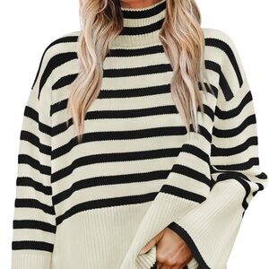 NWOT-Zesica Turtleneck Long Sleeve Strip Ribbed Knit Oversized Sweater